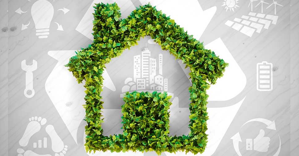ilustração de casinha verde, simbolizando uma obra sustentável