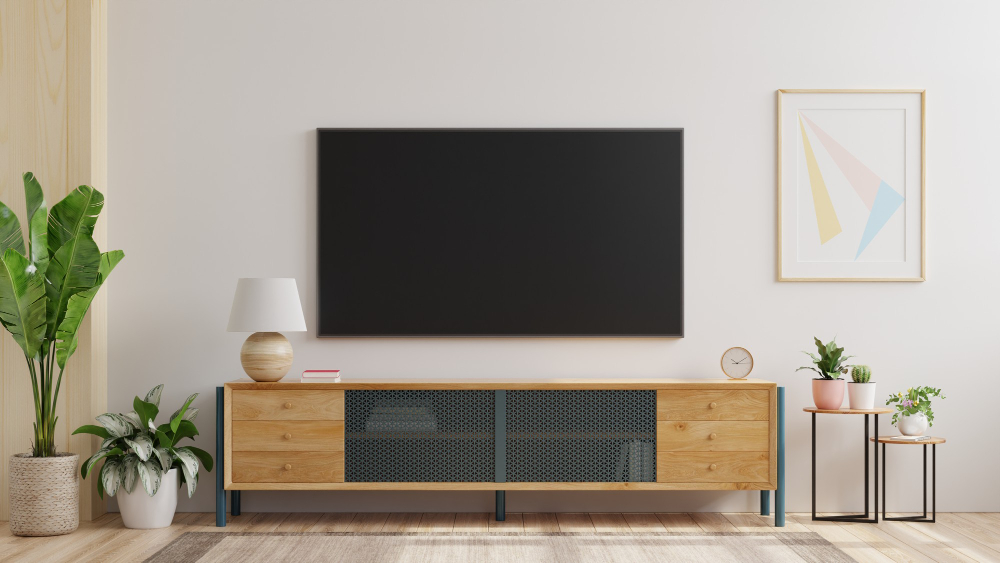 Mockup A Tv Wall Mounted In A Living Room Room With A White Wall 3d Rendering