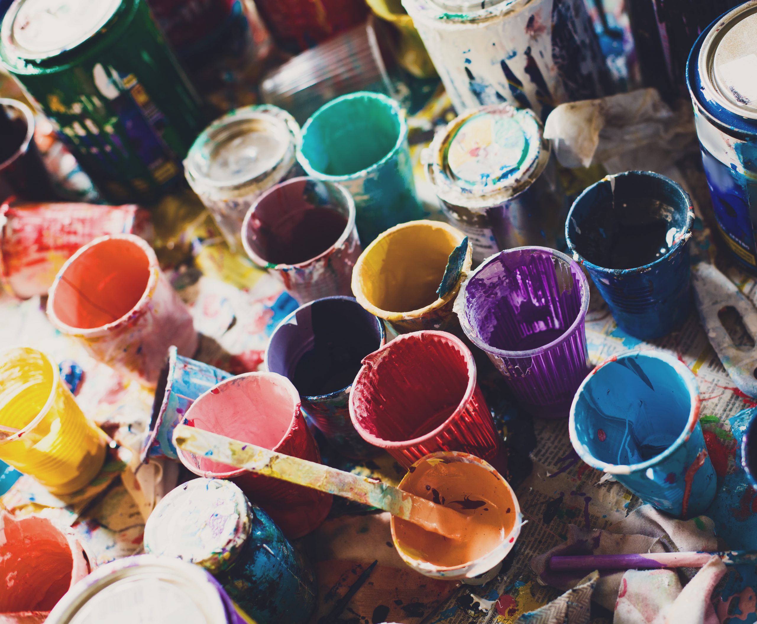 Multicolored Cans With Paint, Arts Background