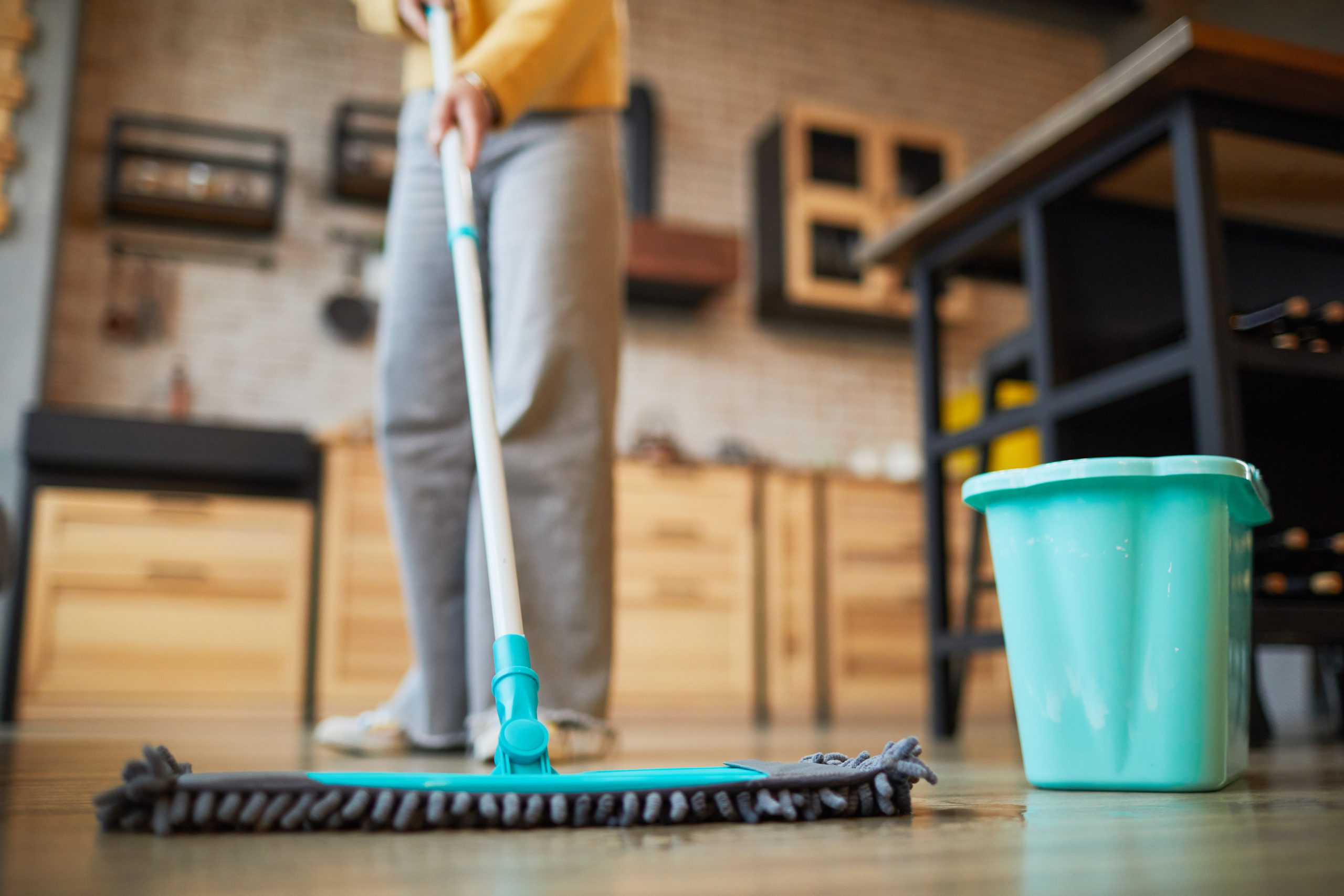 Woman Cleaning Floors At Home