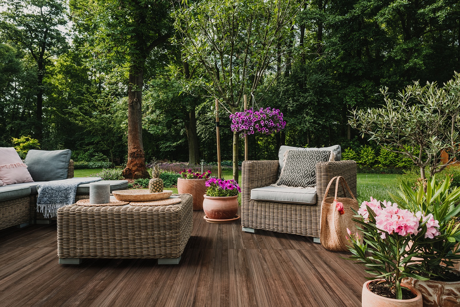 Elegant Garden Furniture On Terrace Of Suburban Home